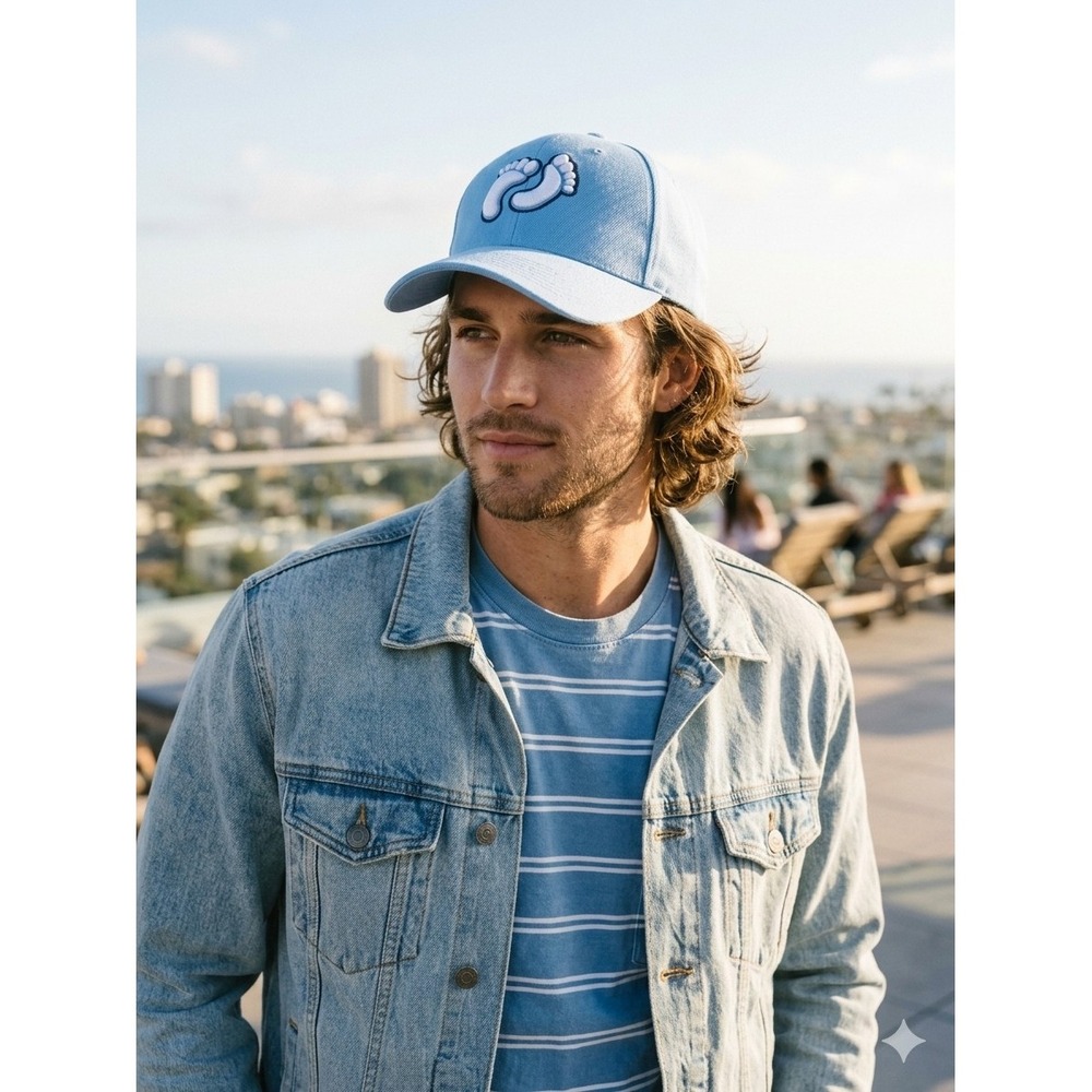 Hang Ten One Size Blue Feet Logo Adjustable Baseball Cap Hat Surf Skate Style